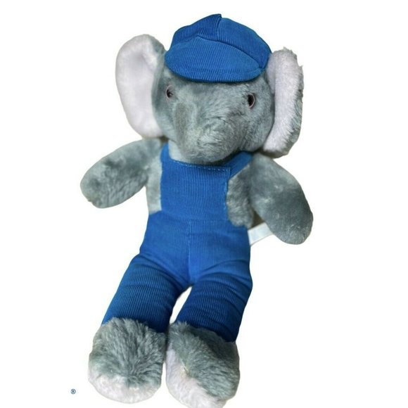 Vtg 70s 80s Plush Toy INTERPUR Elephant / Anteater Corduroy Overalls Korea - Picture 1 of 8